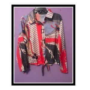 Chain Pattern Tie Blouse